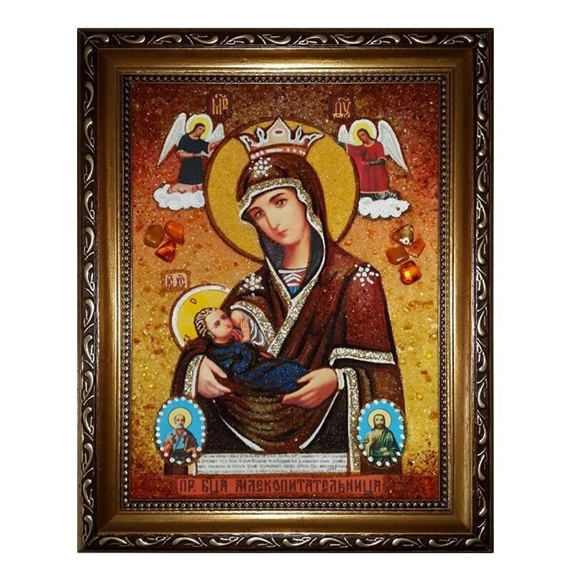 Ікона з бурштину Пресвята Богородиця Годувальниця 15x20 см від компанії Іконна лавка - фото 1