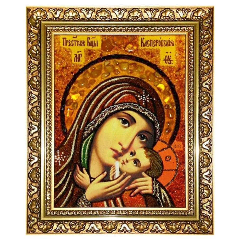 Ікона з бурштину "Пресвята Богородиця Касперовская" 15x20 см від компанії Іконна лавка - фото 1