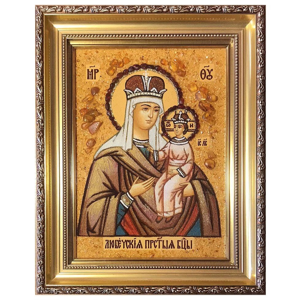 Ікона з бурштину Пресвята Богородиця Любецька 20x30 см від компанії Іконна лавка - фото 1