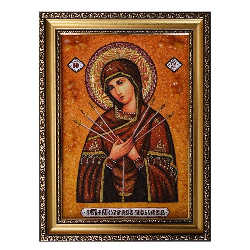 Ікона з бурштину Пресвята Богородиця Пом'якшення злих сердець 15x20 см від компанії Іконна лавка - фото 1