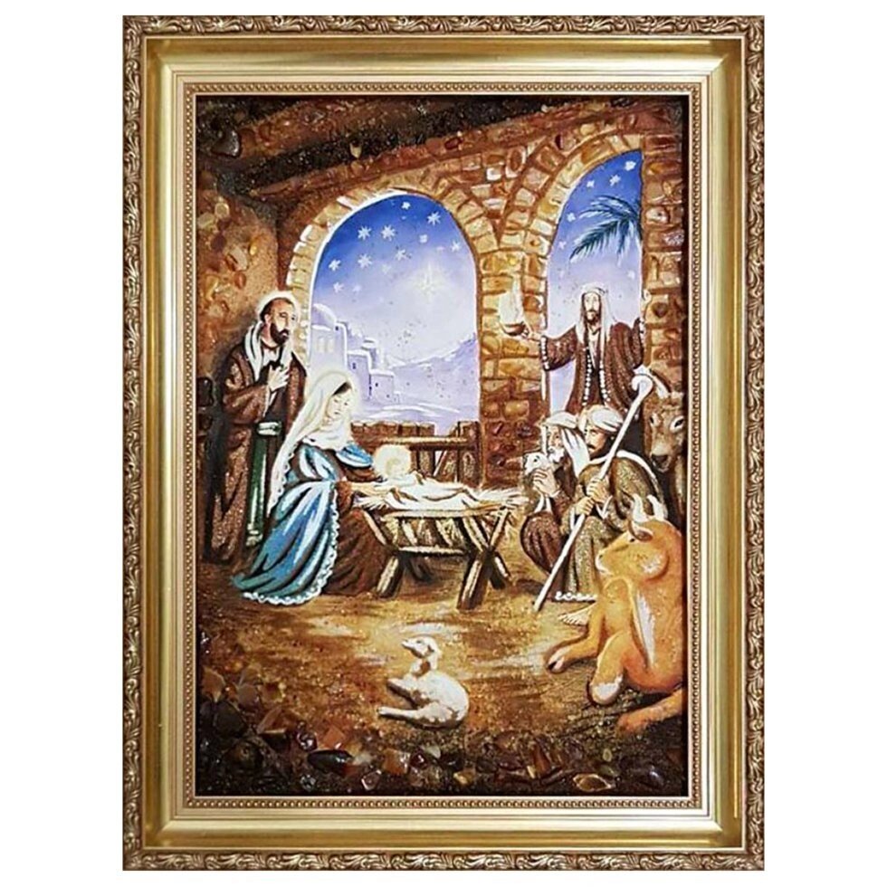 Ікона з бурштину "Різдво Христове" 20x30 см від компанії Іконна лавка - фото 1