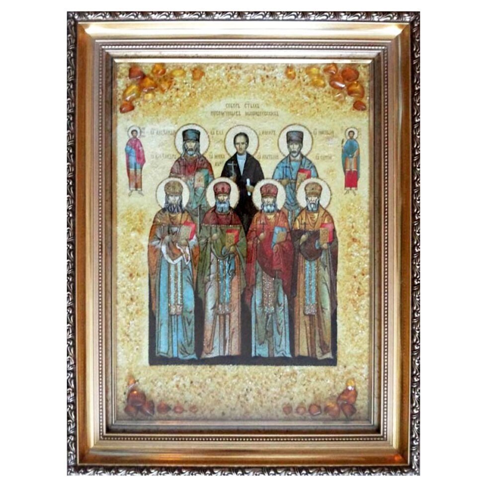Ікона з бурштину "Собор семи мучеників Маккавеїв" 20x30 см від компанії Іконна лавка - фото 1