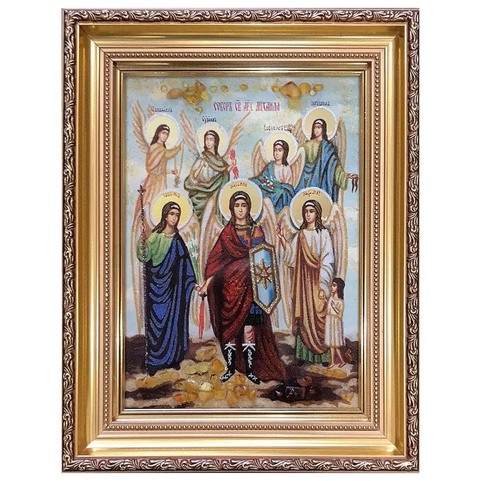 Ікона з бурштину Собор Святого Архангела Михайла 20x30 см від компанії Іконна лавка - фото 1