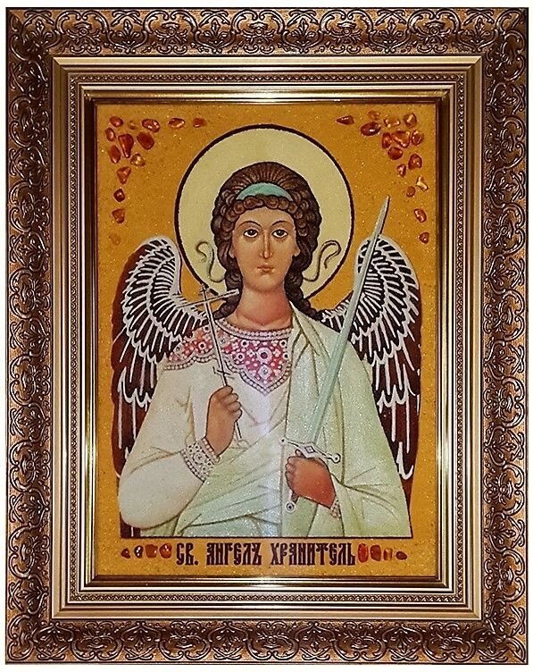 Ікона з бурштину Св. Ангел Хранитель 15x20 см від компанії Іконна лавка - фото 1