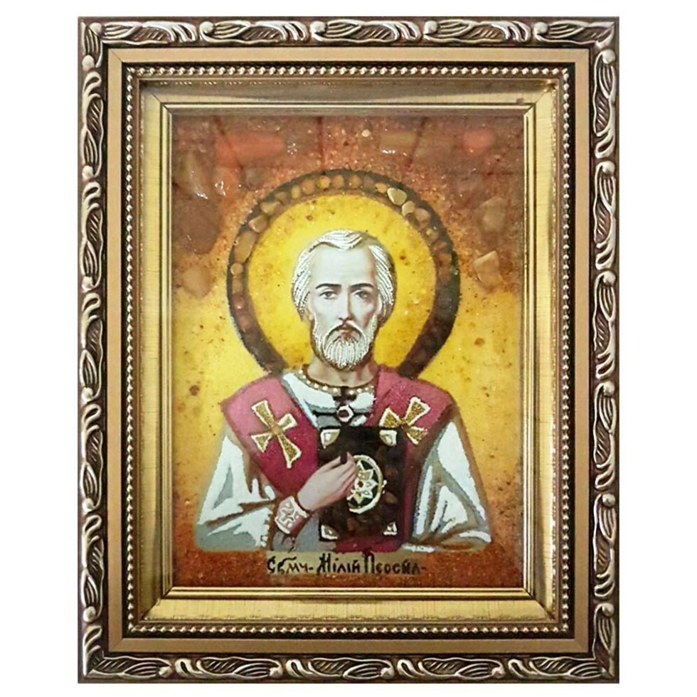 Ікона з бурштину "Священномученик Милий Перська" 15x20 см від компанії Іконна лавка - фото 1