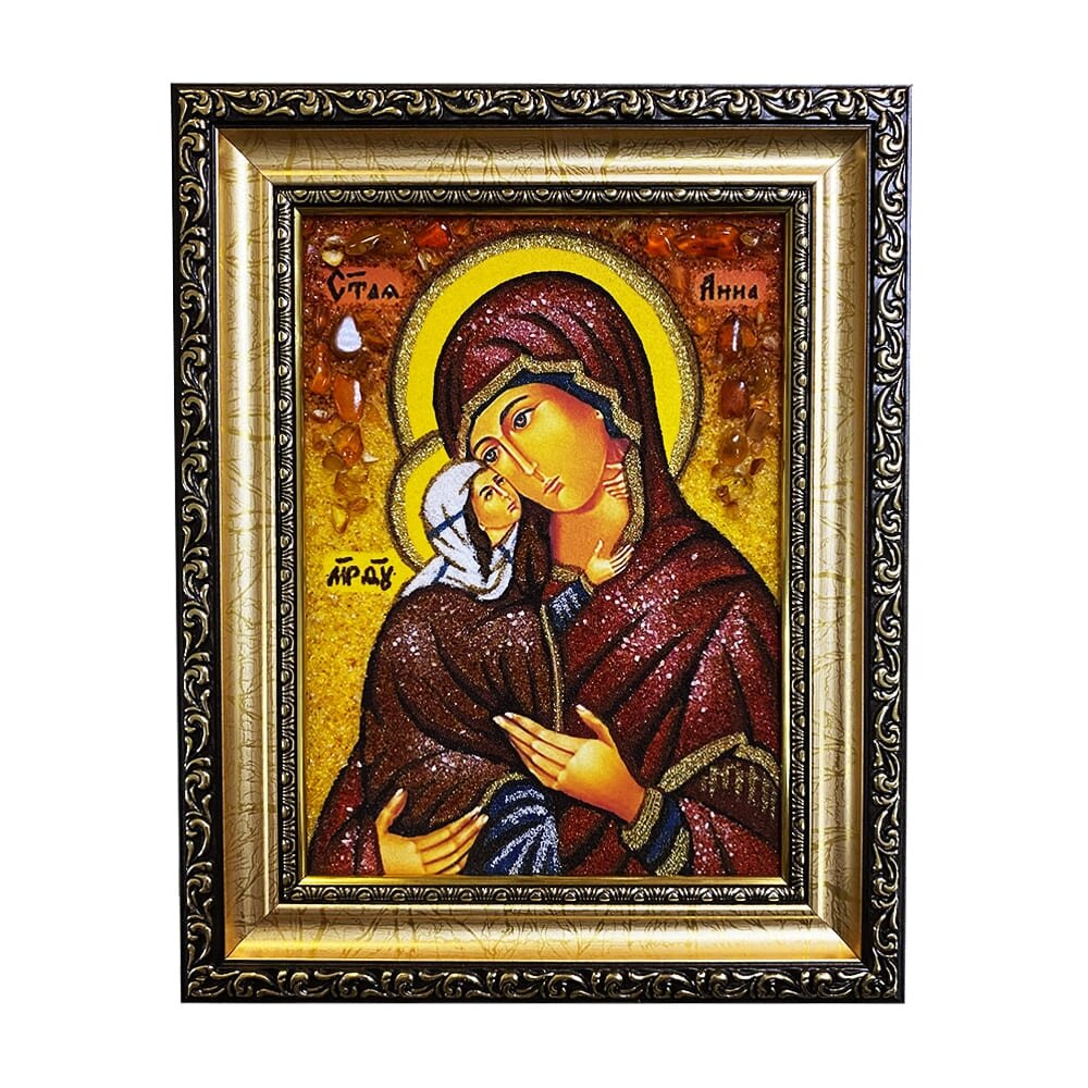 Ікона з бурштину Свята Анна з Богородицею 15x20 см від компанії Іконна лавка - фото 1