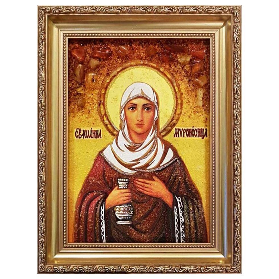 Ікона з бурштину "Свята Іоанна Мироносиця" 15x20 см від компанії Іконна лавка - фото 1