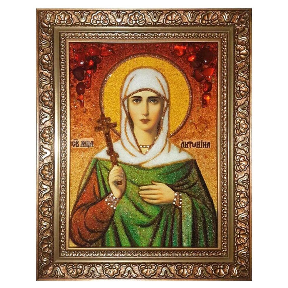 Ікона з бурштину "Свята мучениця Антоніна" 15x20 см від компанії Іконна лавка - фото 1