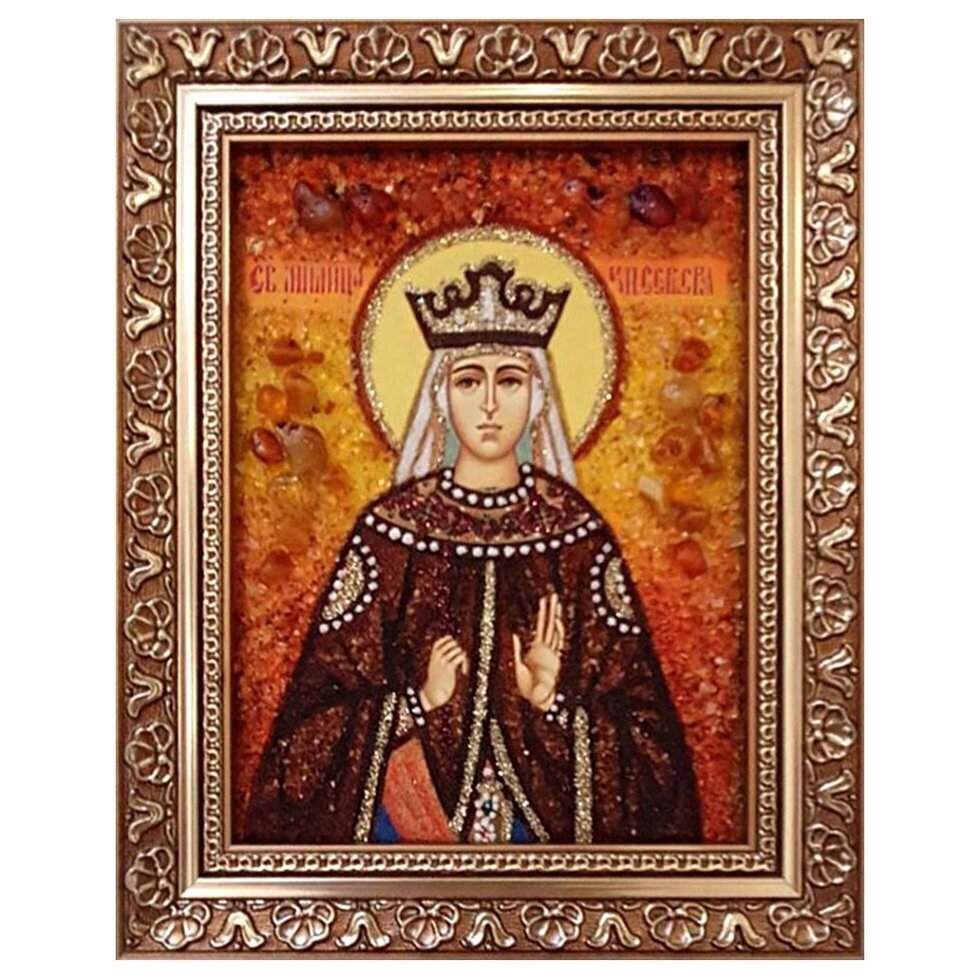 Ікона з бурштину "Свята мучениця Міліца Сербська" 15x20 см від компанії Іконна лавка - фото 1