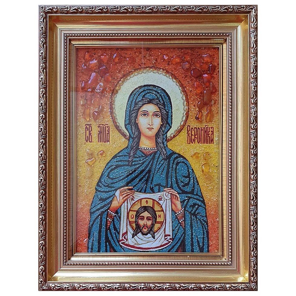 Ікона з бурштину "Свята мучениця Вероніка" 15x20 см від компанії Іконна лавка - фото 1