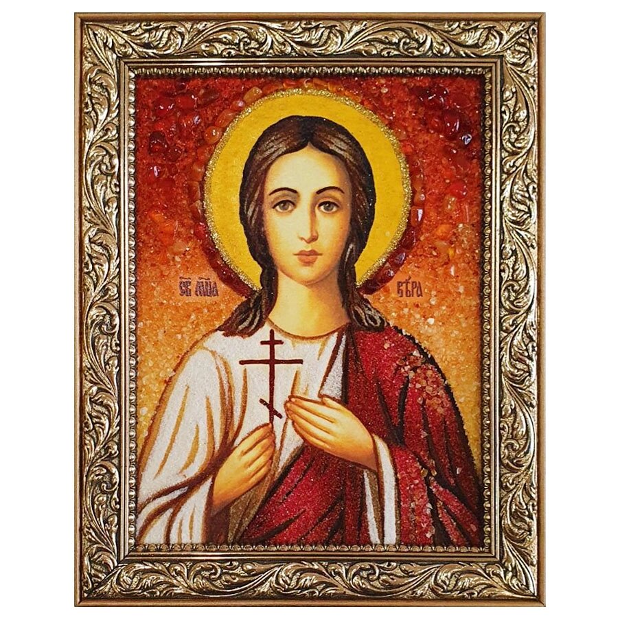 Ікона з бурштину Свята мучениця Віра 15x20 см від компанії Іконна лавка - фото 1