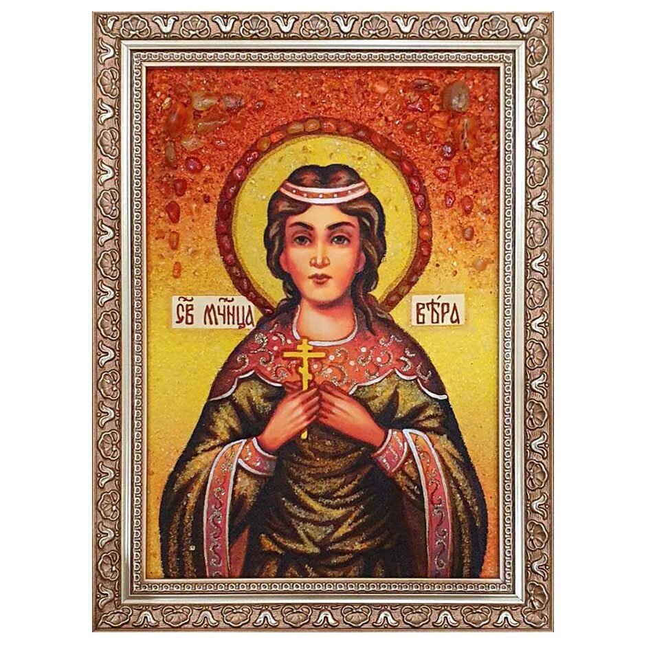 Ікона з бурштину Свята мучениця Віра 15x20 см від компанії Іконна лавка - фото 1