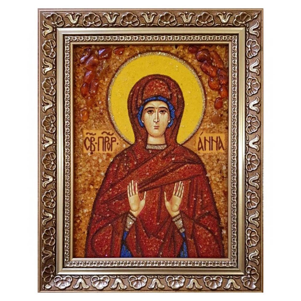 Ікона з бурштину "Свята праведна Анна" 15x20 см від компанії Іконна лавка - фото 1