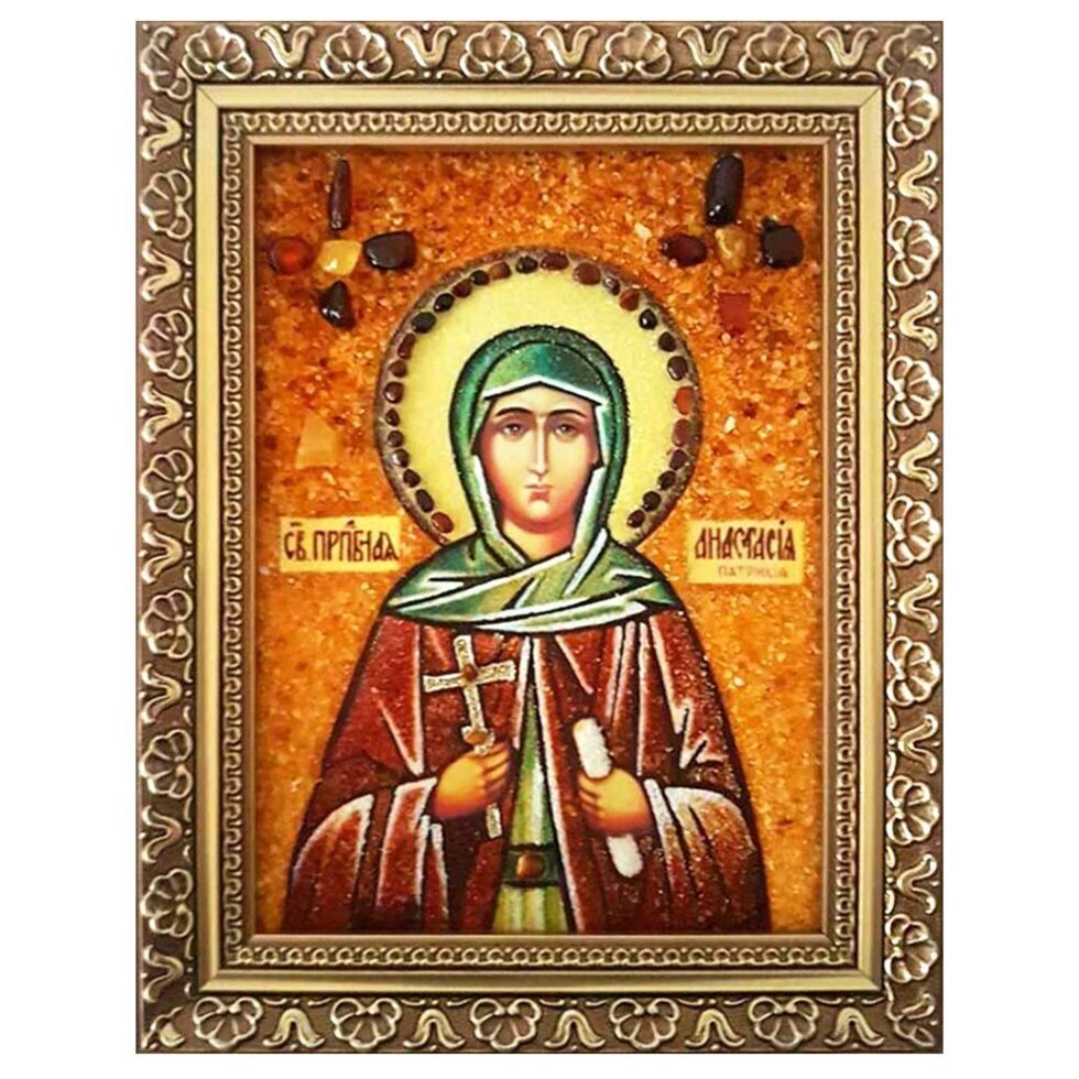 Ікона з бурштину Свята преподобна Анастасія Патрикия 15x20 см від компанії Іконна лавка - фото 1