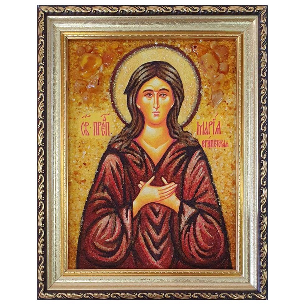 Ікона з бурштину "Свята преподобна Марія Єгипетська" 15x20 см від компанії Іконна лавка - фото 1