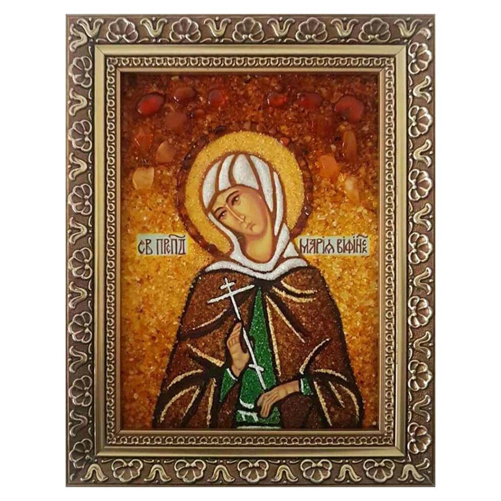 Ікона з бурштину "Свята преподобна Марія Вифинская" 15x20 см від компанії Іконна лавка - фото 1