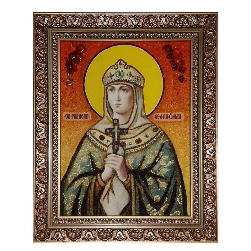 Ікона з бурштину Свята рівноапостольна княгиня Ольга 15x20 см від компанії Іконна лавка - фото 1