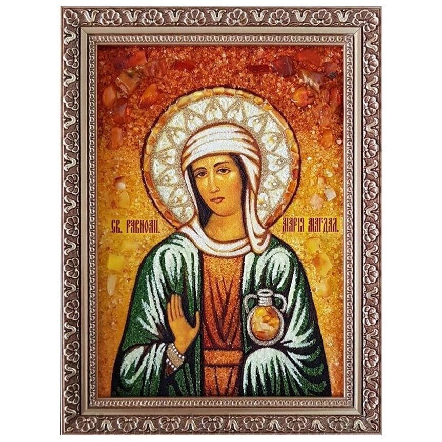 Ікона з бурштину Свята рівноапостольна Марія Магдалина 15x20 см від компанії Іконна лавка - фото 1