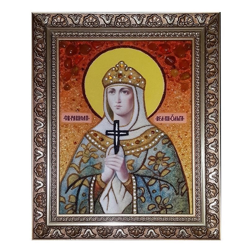 Ікона з бурштину Свята рівноапостольна велика княгиня Ольга 15x20 см від компанії Іконна лавка - фото 1