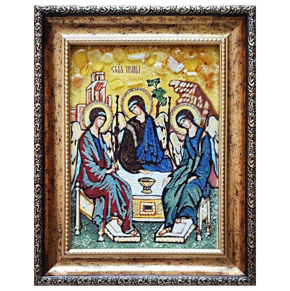 Ікона з бурштину "Свята Трійця" 15x20 см від компанії Іконна лавка - фото 1