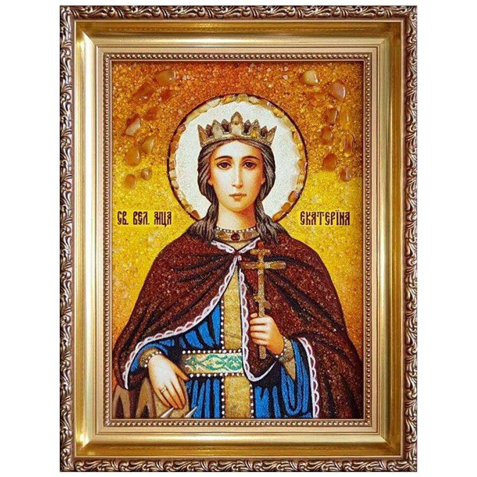 Ікона з бурштину Свята великомучениця Катерина 15x20 см від компанії Іконна лавка - фото 1