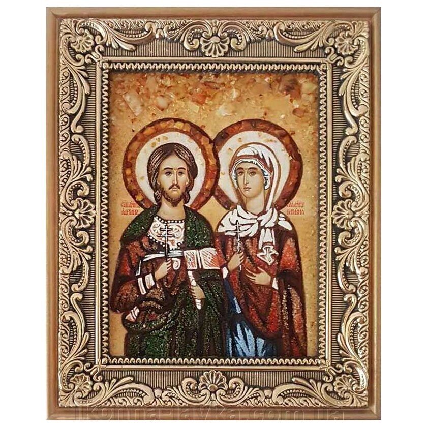 Ікона з бурштину Святі Адріан і Наталія 15x20 см від компанії Іконна лавка - фото 1