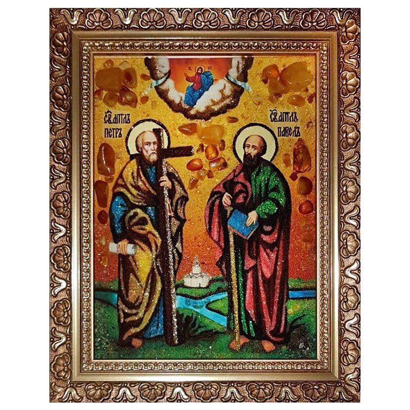 Ікона з бурштину Святі апостоли Петро і Павло 15x20 см від компанії Іконна лавка - фото 1