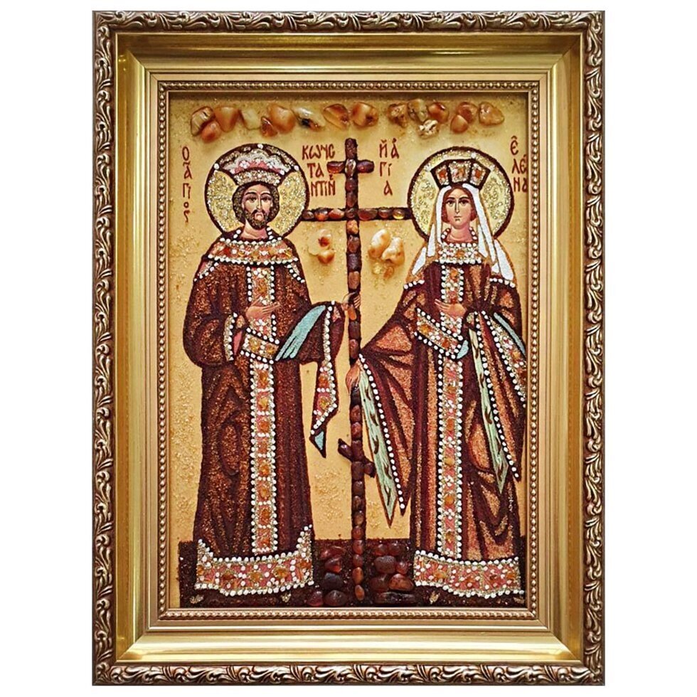 Ікона з бурштину "Святі Костянтин і Олена" 15x20 см від компанії Іконна лавка - фото 1
