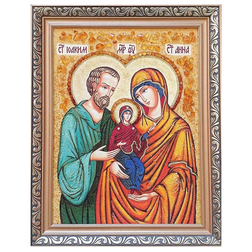 Ікона з бурштину "Святі Йоаким і Анна" 15x20 см від компанії Іконна лавка - фото 1