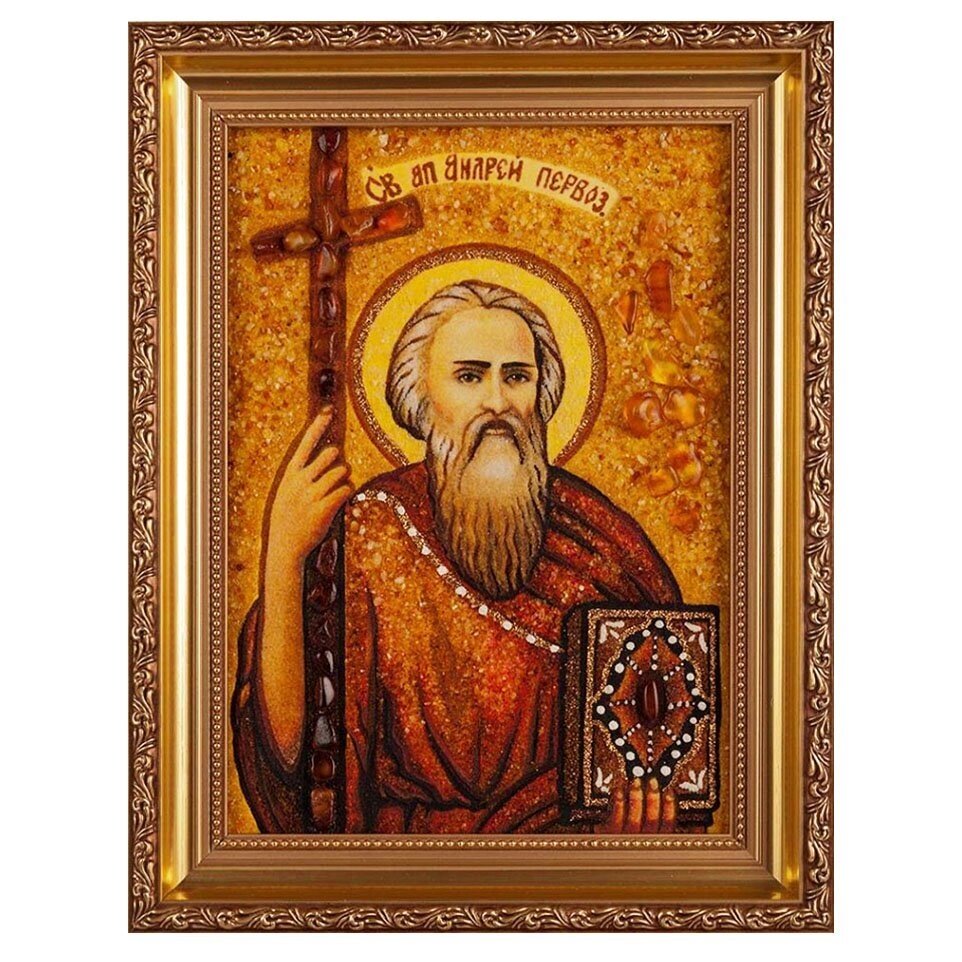 Ікона з бурштину Святий апостол Андрій Первозванний 15x20 см від компанії Іконна лавка - фото 1