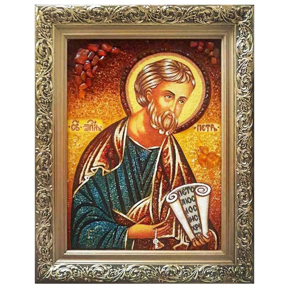 Ікона з бурштину Святий апостол Петро 15x20 см від компанії Іконна лавка - фото 1