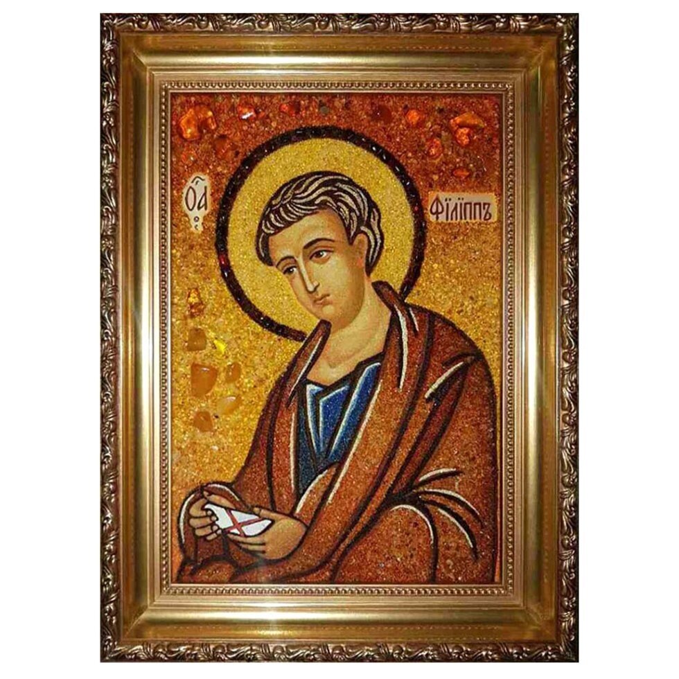 Ікона з бурштину "Святий апостол Пилип" 15x20 см від компанії Іконна лавка - фото 1