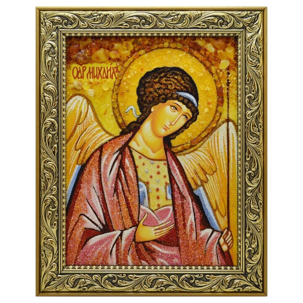 Ікона з бурштину "Святий Архангел Михаїл" поясна 15x20 см від компанії Іконна лавка - фото 1