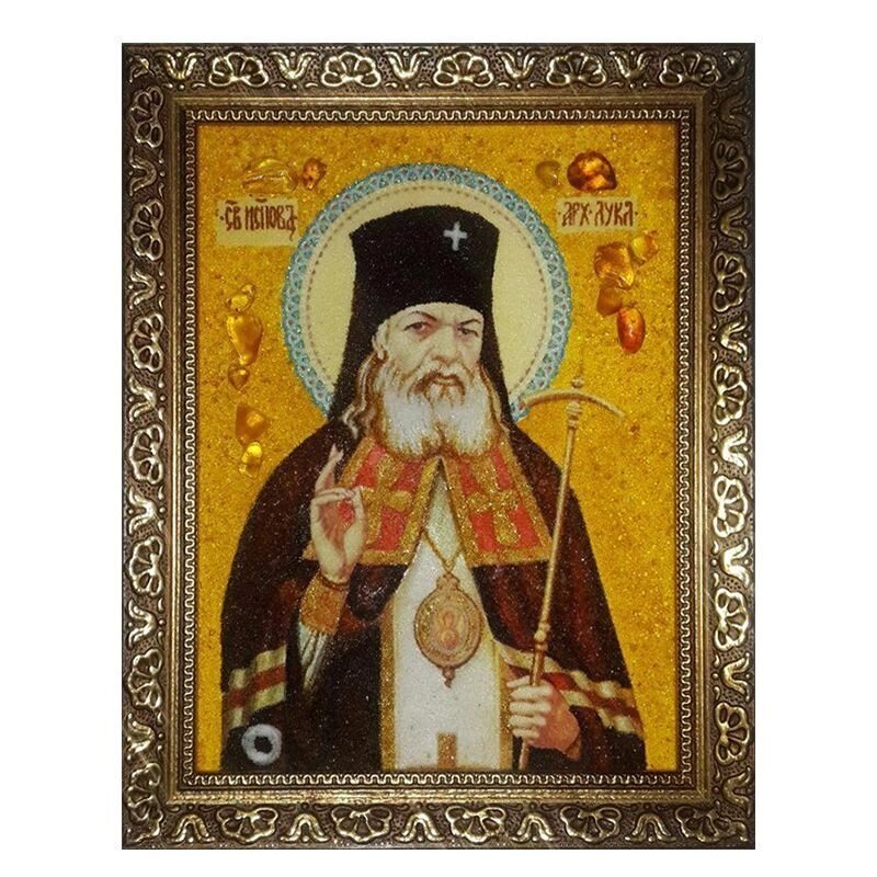 Ікона з бурштину Святий архієпископ Лука Кримський 15x20 см від компанії Іконна лавка - фото 1