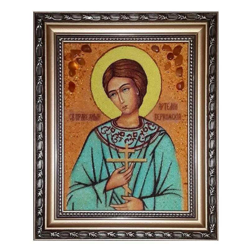 Ікона з бурштину Святий Артемій 15x20 см від компанії Іконна лавка - фото 1