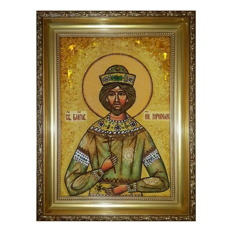 Ікона з бурштину Святий благовірний князь Ярополк (Петро) 15x20 см від компанії Іконна лавка - фото 1