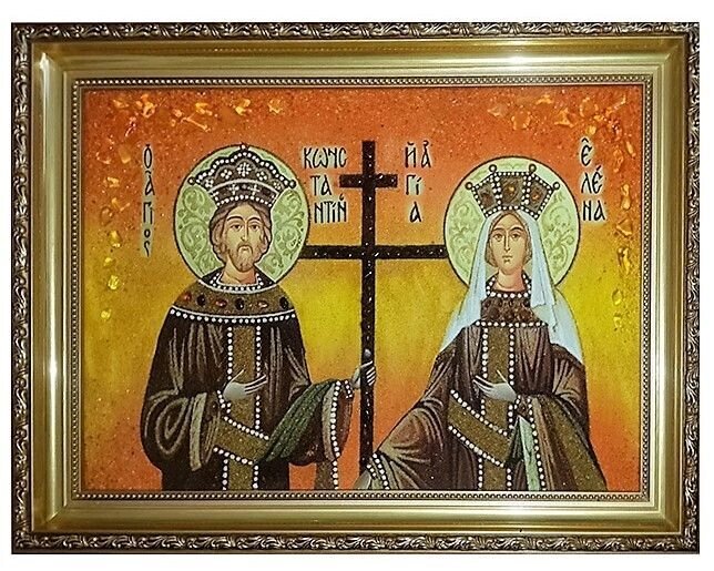 Ікона з бурштину Святий цар Костянтин і цариця Олена 15x20 см від компанії Іконна лавка - фото 1