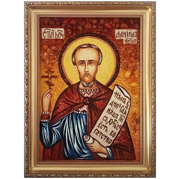 Ікона з бурштину Святий Даниїл Нікопольський 15x20 см від компанії Іконна лавка - фото 1