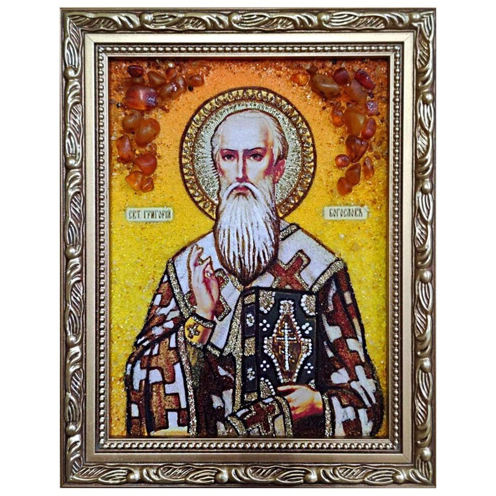 Ікона з бурштину "Святий Григорій Богослов" 15x20 см від компанії Іконна лавка - фото 1