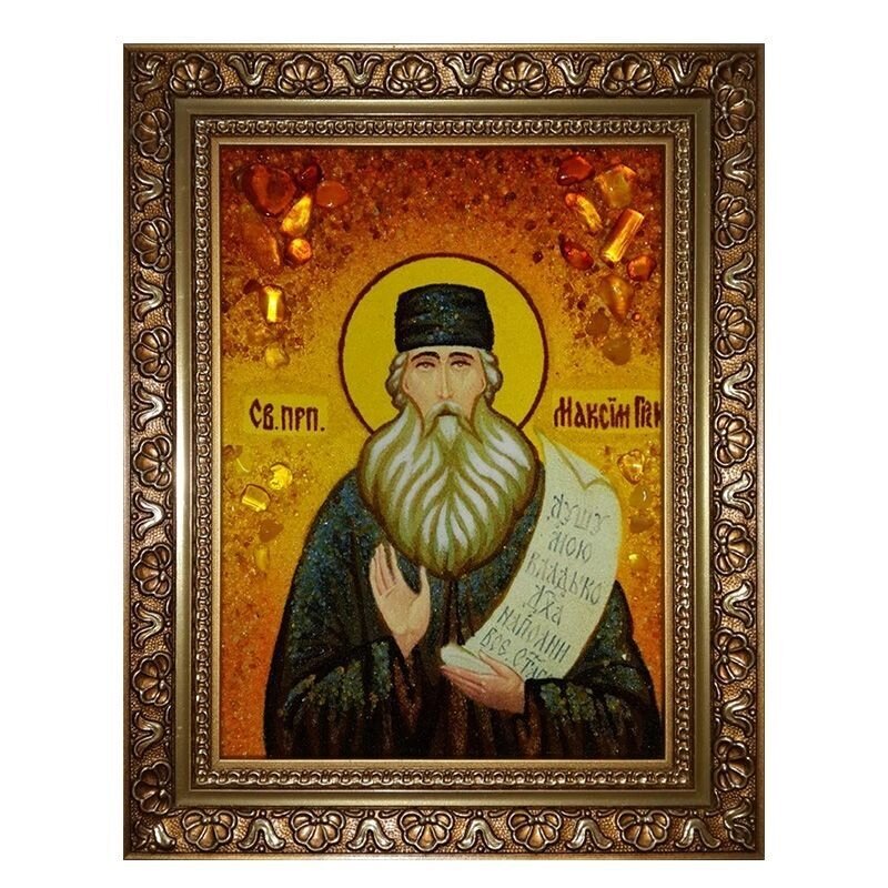 Ікона з бурштину Святий Максим Грек 15x20 см від компанії Іконна лавка - фото 1