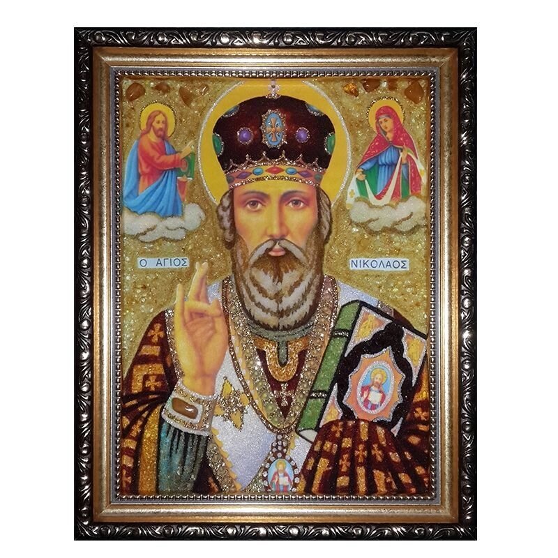 Ікона з бурштину Святий Миколай 15x20 см від компанії Іконна лавка - фото 1