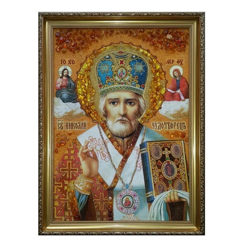 Ікона з бурштину Святий Миколай Чудотворець 15x20 см від компанії Іконна лавка - фото 1