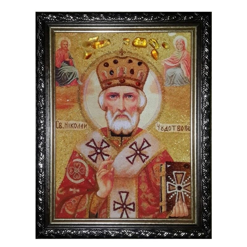 Ікона з бурштину Святий Миколай Угодник 15x20 см від компанії Іконна лавка - фото 1