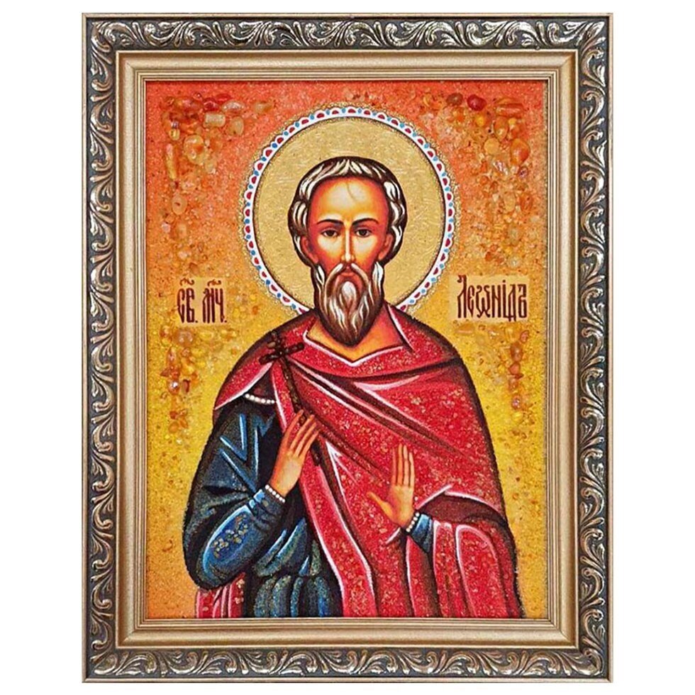 Ікона з бурштину "Святий мученик Леонід" 15x20 см від компанії Іконна лавка - фото 1