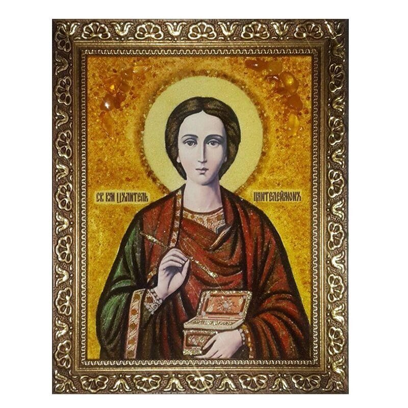 Ікона з бурштину Святий Пантелеймон 15x20 см від компанії Іконна лавка - фото 1