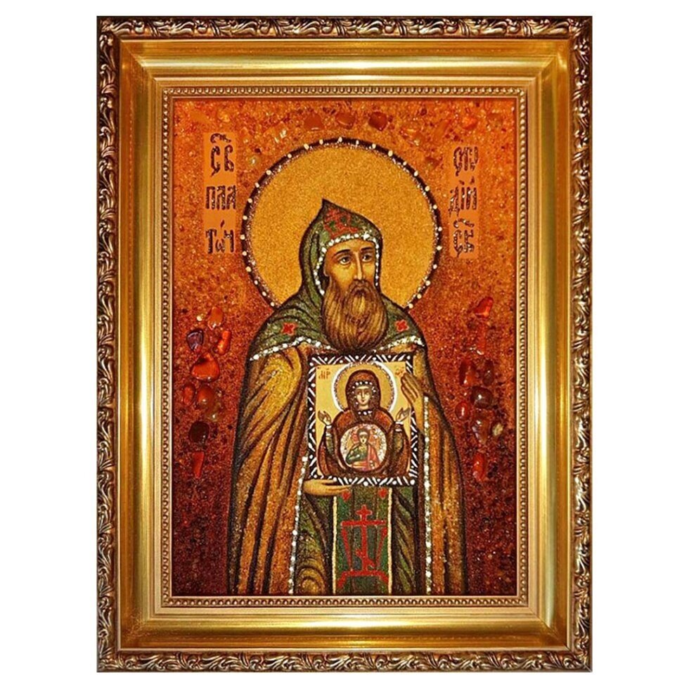 Ікона з бурштину "Святий Платон Студийский" 15x20 см від компанії Іконна лавка - фото 1