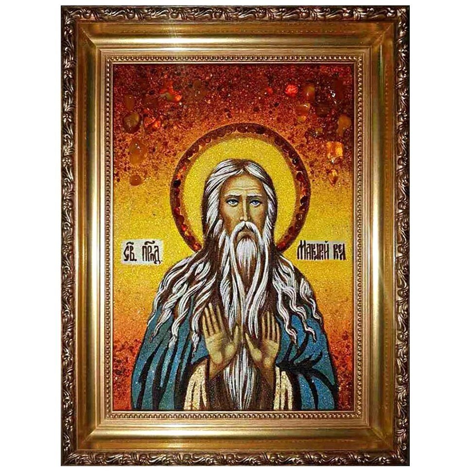 Ікона з бурштину "Святий праведний Макарій Великий" 15x20 см від компанії Іконна лавка - фото 1