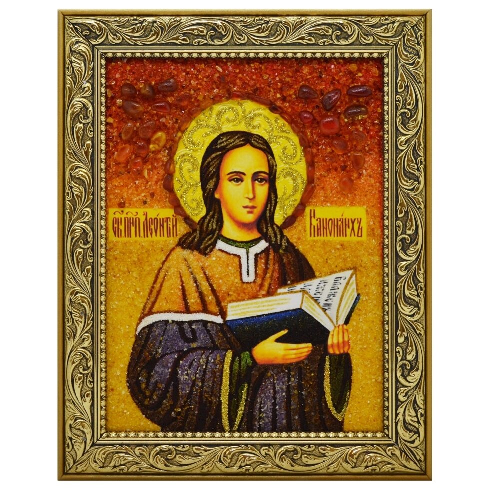 Ікона з бурштину "Святий Преподобний Леонтій, канонарх Печерський" 15x20 см від компанії Іконна лавка - фото 1
