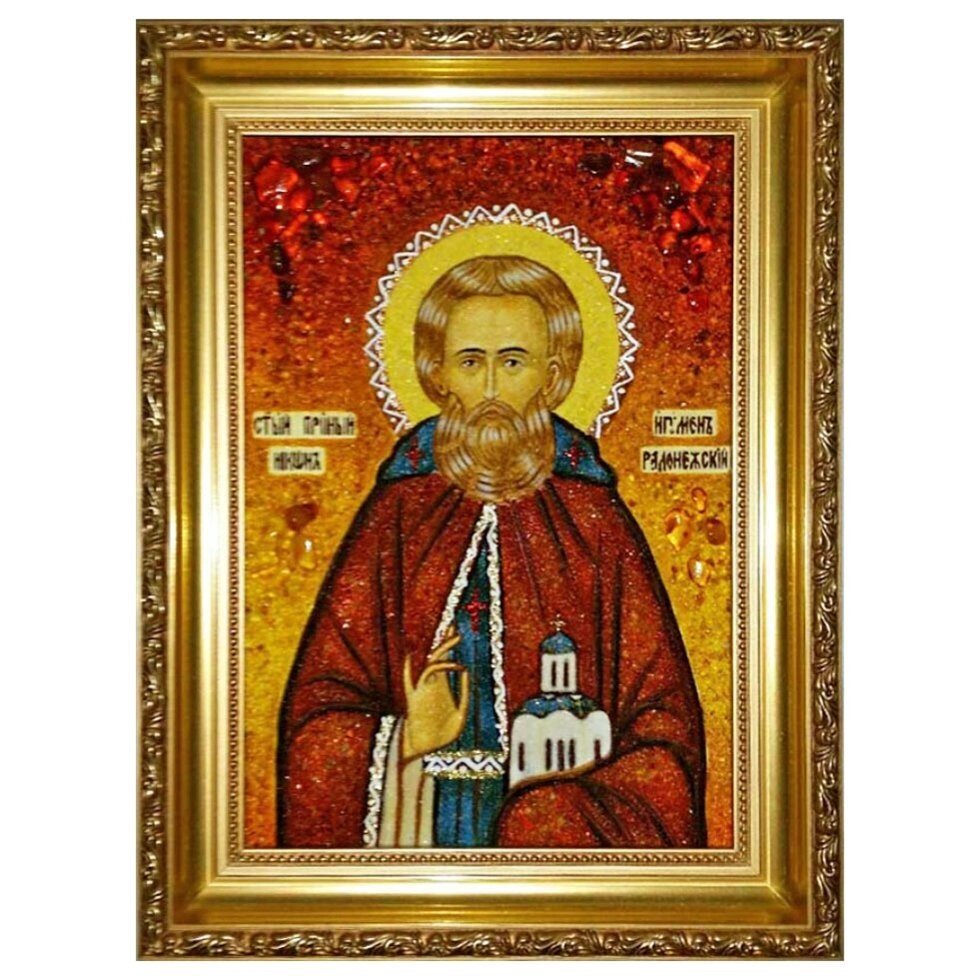 Ікона з бурштину "Святий преподобний Никон Радонезький" 15x20 см від компанії Іконна лавка - фото 1