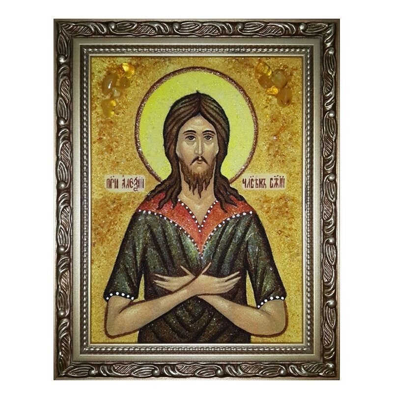 Ікона з бурштину Святий преподобний Олексій 15x20 см від компанії Іконна лавка - фото 1